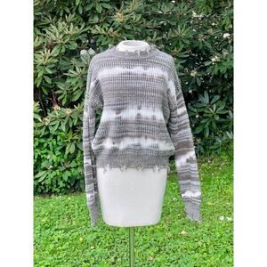 Gray Grey Green White Ivory Tie Dyed Destroyed Frayed Sweater Women's S Small